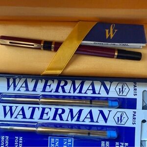Waterman Bordeaux Red and Gold Ballpoint Pen with Blue Ink Refills